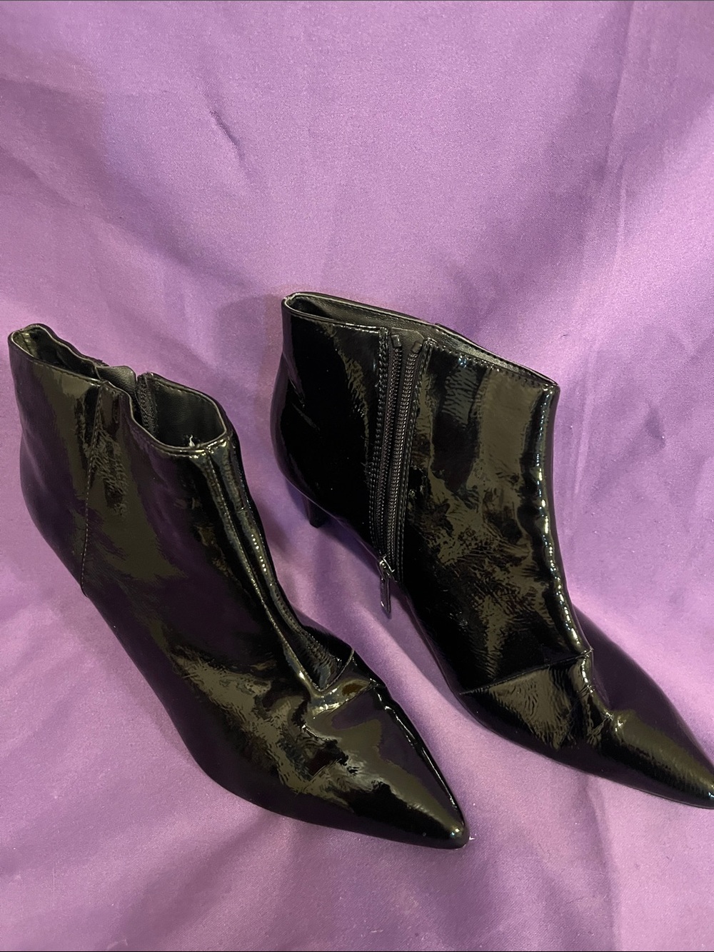 Patent Black Pointed-Toe Ankle Booties - Womens